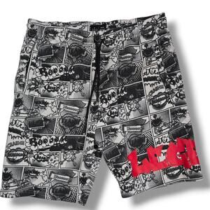 Public Record Comic Print Lounge Shorts Drawstring Waist Men’s Medium 7” Inseam
